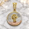 Dije Religioso 05.351.0222 Oro Laminado, Diseño de San Benito, Diamantado, Tres Tonos