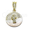 Dije Religioso 05.351.0222 Oro Laminado, Diseño de San Benito, Diamantado, Tres Tonos
