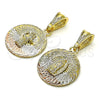 Dije Religioso 05.351.0222 Oro Laminado, Diseño de San Benito, Diamantado, Tres Tonos