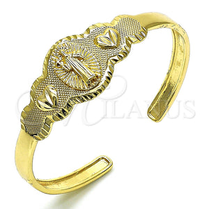 Aro Individual 07.253.0021 Oro Laminado, Diseño de San Benito y Corazón, Diamantado, Tono Dorado (05 MM Thickness, One size fits all)