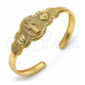 Aro Individual 07.253.0021 Oro Laminado, Diseño de San Benito y Corazón, Diamantado, Tono Dorado (Grosor 05 MM, Talla Unica)