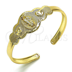 Aro Individual 07.253.0023 Oro Laminado, Diseño de San Judas y Corazón, con Rubi Zirconia Cubica, Diamantado, Tono Dorado (05 MM Thickness, One size fits all)