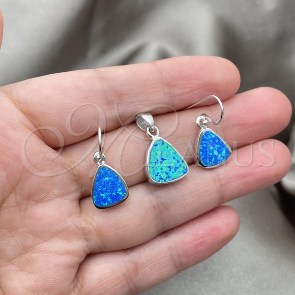 Juego de Arete y Dije de Adulto 10.391.0001 Plata Rodinada, con Opal Bermuda Blue, Pulido, Tono Plateado