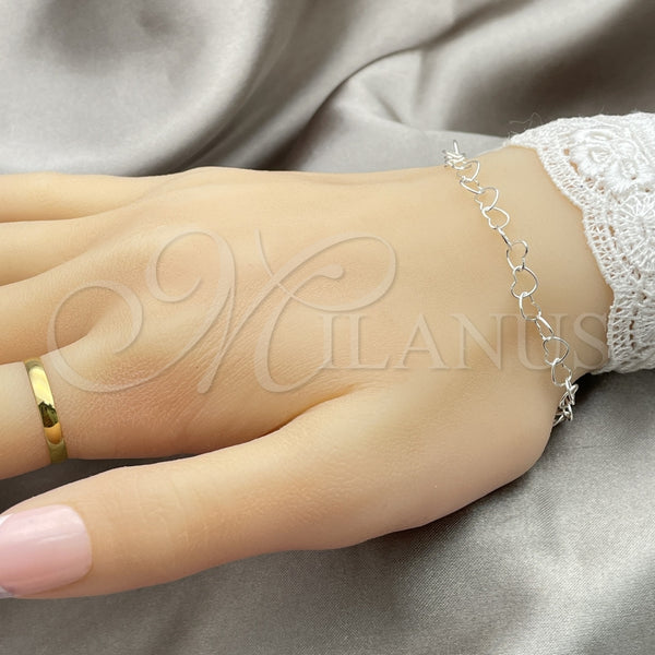Pulsera Elegante 03.392.0008.07 Plata Rodinada, Diseño de Corazón, Pulido, Tono Plateado (Grosor 06 MM, 7 Pulgadas de Largo)