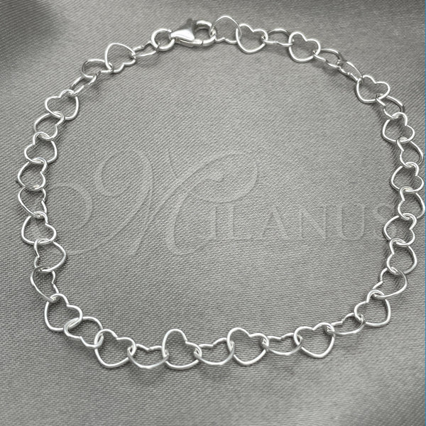 Pulsera Elegante 03.392.0008.07 Plata Rodinada, Diseño de Corazón, Pulido, Tono Plateado (Grosor 06 MM, 7 Pulgadas de Largo)
