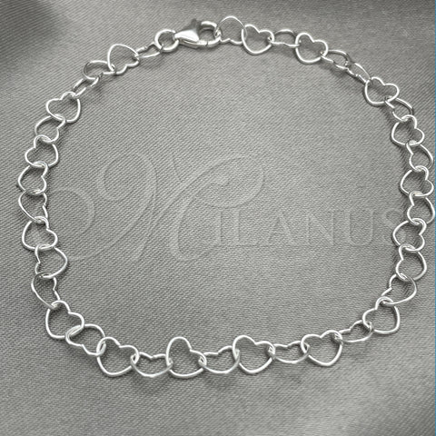 Pulsera Elegante 03.392.0008.07 Plata Rodinada, Diseño de Corazón, Pulido, Tono Plateado (Grosor 06 MM, 7 Pulgadas de Largo)
