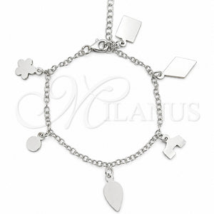 Pulsera de Dije 03.392.0009 Plata Rodinada, Diseño de Flor y Rolo, Pulido, Tono Plateado (Grosor 03 MM, 7 Pulgadas de Largo)