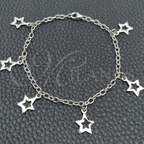 Pulsera de Dije 03.392.0010.07 Plata Rodinada, Diseño de Estrella y Rolo, Pulido, Tono Plateado (Grosor 03 MM, 7 Pulgadas de Largo)