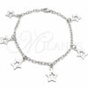 Pulsera de Dije 03.392.0010.07 Plata Rodinada, Diseño de Estrella y Rolo, Pulido, Tono Plateado (Grosor 03 MM, 7 Pulgadas de Largo)