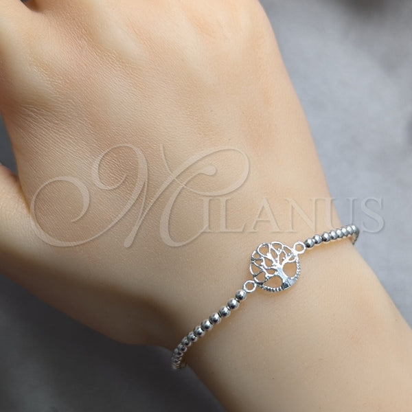 Pulsera Bolo Ajustable 03.392.0013.07 Plata Rodinada, Diseño de Ãrbol y Bola, Pulido, Tono Plateado (Grosor 03 MM, 7 Pulgadas de Largo)