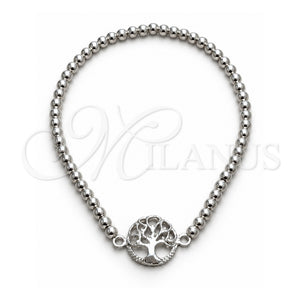 Pulsera Bolo Ajustable 03.392.0013.07 Plata Rodinada, Diseño de Ãrbol y Bola, Pulido, Tono Plateado (Grosor 03 MM, 7 Pulgadas de Largo)