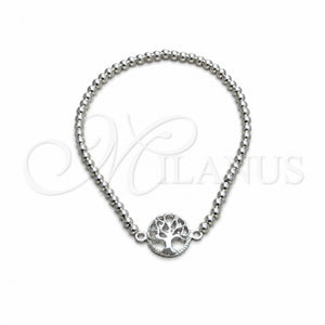 Pulsera Bolo Ajustable 03.392.0013.07 Plata Rodinada, Diseño de Ãrbol y Bola, Pulido, Tono Plateado (Grosor 03 MM, 7 Pulgadas de Largo)
