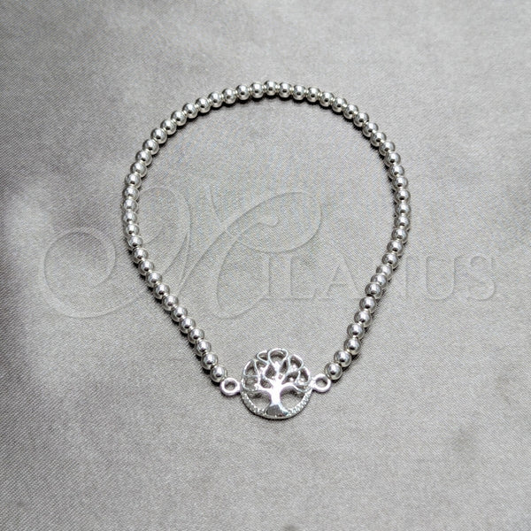 Pulsera Bolo Ajustable 03.392.0013.07 Plata Rodinada, Diseño de Ãrbol y Bola, Pulido, Tono Plateado (Grosor 03 MM, 7 Pulgadas de Largo)