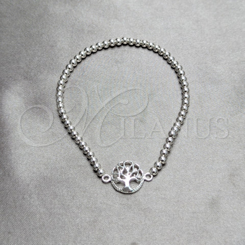 Pulsera Bolo Ajustable 03.392.0013.07 Plata Rodinada, Diseño de Ãrbol y Bola, Pulido, Tono Plateado (Grosor 03 MM, 7 Pulgadas de Largo)