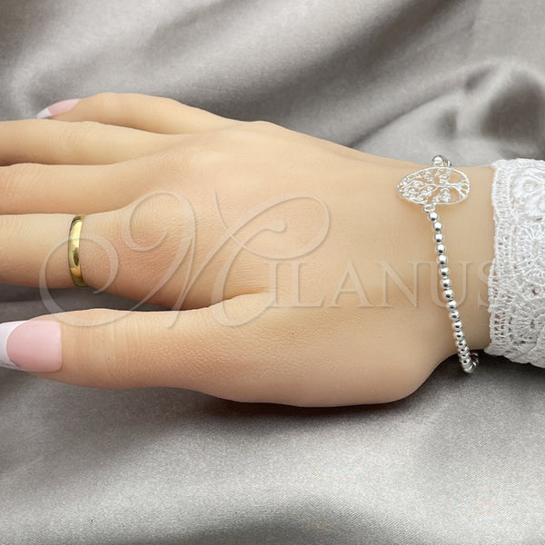 Pulsera Bolo Ajustable 03.392.0014.07 Plata Rodinada, Diseño de Ãrbol, Pulido, Tono Plateado (Grosor 03 MM, 7 Pulgadas de Largo)