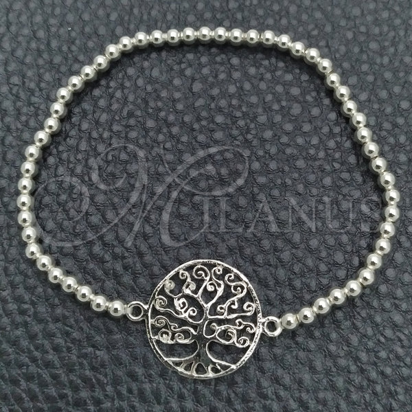 Pulsera Bolo Ajustable 03.392.0014.07 Plata Rodinada, Diseño de Ãrbol, Pulido, Tono Plateado (Grosor 03 MM, 7 Pulgadas de Largo)