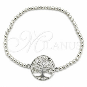 Pulsera Bolo Ajustable 03.392.0014.07 Plata Rodinada, Diseño de Ãrbol, Pulido, Tono Plateado (Grosor 03 MM, 7 Pulgadas de Largo)
