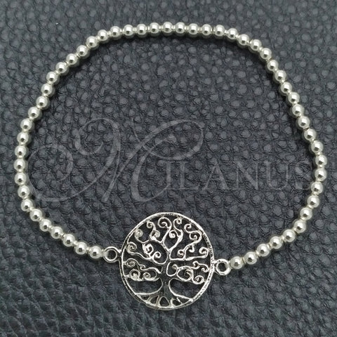 Pulsera Bolo Ajustable 03.392.0014.07 Plata Rodinada, Diseño de Ãrbol, Pulido, Tono Plateado (Grosor 03 MM, 7 Pulgadas de Largo)