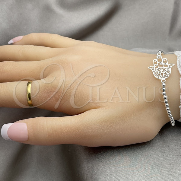 Pulsera Bolo Ajustable 03.392.0015.07 Plata Rodinada, Diseño de Mano de Dios y Bola, Pulido, Tono Plateado (Grosor 03 MM, 7 Pulgadas de Largo)