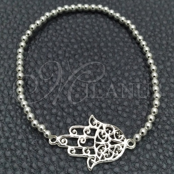 Pulsera Bolo Ajustable 03.392.0015.07 Plata Rodinada, Diseño de Mano de Dios y Bola, Pulido, Tono Plateado (Grosor 03 MM, 7 Pulgadas de Largo)