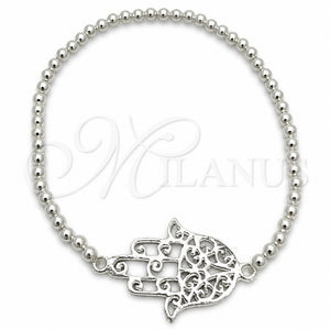 Pulsera Bolo Ajustable 03.392.0015.07 Plata Rodinada, Diseño de Judaica y Mano de Dios, Pulido, Tono Plateado (Grosor 03 MM, 7 Pulgadas de Largo)