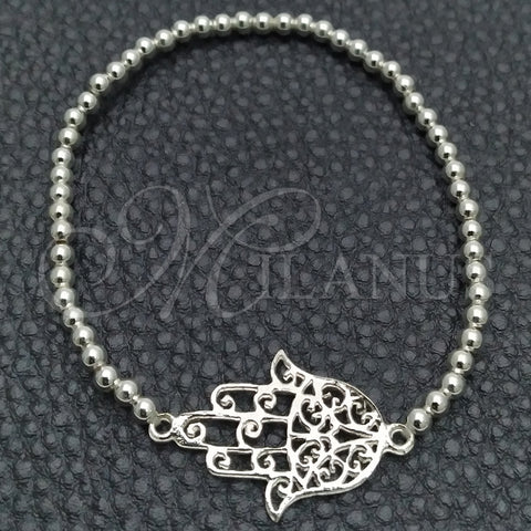 Pulsera Bolo Ajustable 03.392.0015.07 Plata Rodinada, Diseño de Mano de Dios y Bola, Pulido, Tono Plateado (Grosor 03 MM, 7 Pulgadas de Largo)