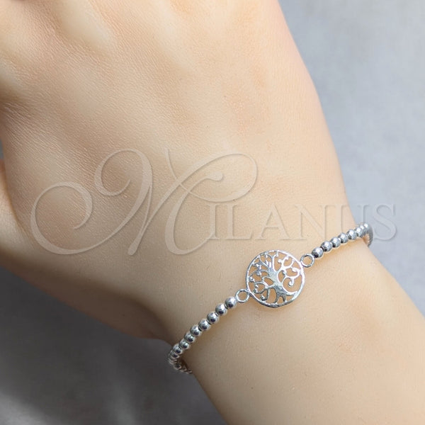 Pulsera Bolo Ajustable 03.392.0016.07 Plata Rodinada, Diseño de Ãrbol, Pulido, Tono Plateado (Grosor 03 MM, 7 Pulgadas de Largo)