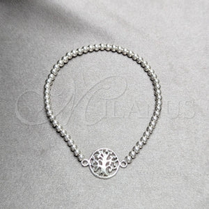 Pulsera Bolo Ajustable 03.392.0016.07 Plata Rodinada, Diseño de Ãrbol, Pulido, Tono Plateado (Grosor 03 MM, 7 Pulgadas de Largo)