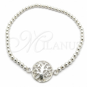 Pulsera Bolo Ajustable 03.392.0016.07 Plata Rodinada, Diseño de Ãrbol, Pulido, Tono Plateado (Grosor 03 MM, 7 Pulgadas de Largo)