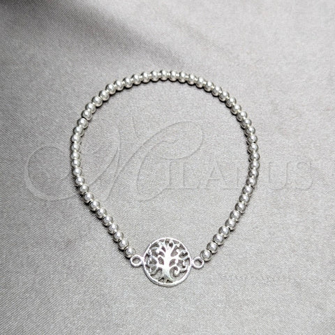 Pulsera Bolo Ajustable 03.392.0016.07 Plata Rodinada, Diseño de Ãrbol, Pulido, Tono Plateado (Grosor 03 MM, 7 Pulgadas de Largo)