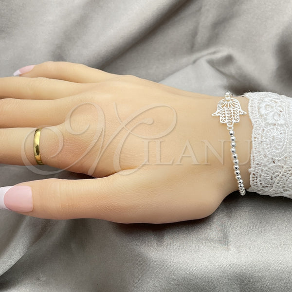 Pulsera Bolo Ajustable 03.392.0017.07 Plata Rodinada, Diseño de Mano de Dios, Pulido, Tono Plateado (Grosor 03 MM, 7 Pulgadas de Largo)