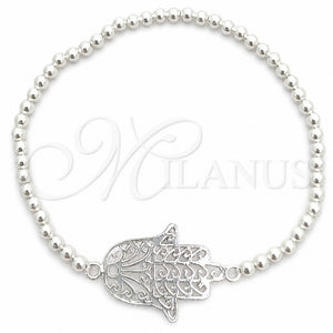 Pulsera Bolo Ajustable 03.392.0017.07 Plata Rodinada, Diseño de Judaica y Mano de Dios, Pulido, Tono Plateado (Grosor 03 MM, 7 Pulgadas de Largo)