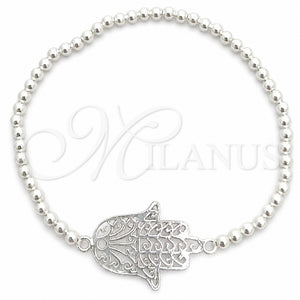 Pulsera Bolo Ajustable 03.392.0017.07 Plata Rodinada, Diseño de Judaica y Mano de Dios, Pulido, Tono Plateado (Grosor 03 MM, 7 Pulgadas de Largo)