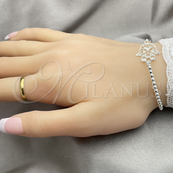Pulsera Bolo Ajustable 03.392.0018.07 Plata Rodinada, Diseño de Mano de Dios, Pulido, Tono Plateado (Grosor 03 MM, 7 Pulgadas de Largo)