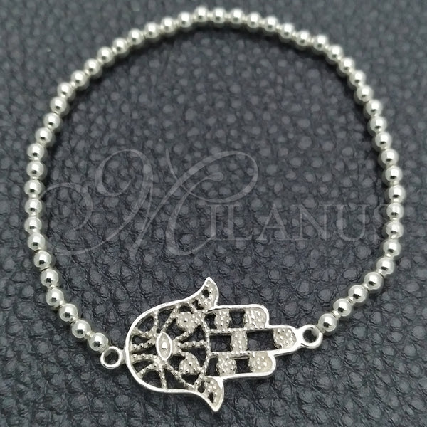 Pulsera Bolo Ajustable 03.392.0018.07 Plata Rodinada, Diseño de Mano de Dios, Pulido, Tono Plateado (Grosor 03 MM, 7 Pulgadas de Largo)