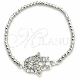 Pulsera Bolo Ajustable 03.392.0018.07 Plata Rodinada, Diseño de Judaica y Mano de Dios, Pulido, Tono Plateado (Grosor 03 MM, 7 Pulgadas de Largo)
