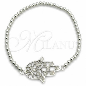 Pulsera Bolo Ajustable 03.392.0018.07 Plata Rodinada, Diseño de Judaica y Mano de Dios, Pulido, Tono Plateado (Grosor 03 MM, 7 Pulgadas de Largo)