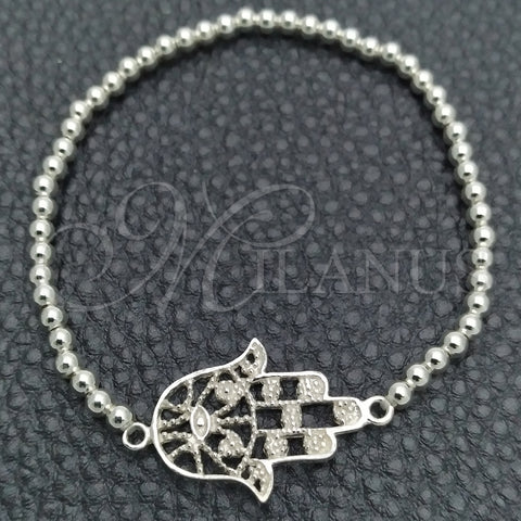 Pulsera Bolo Ajustable 03.392.0018.07 Plata Rodinada, Diseño de Mano de Dios, Pulido, Tono Plateado (Grosor 03 MM, 7 Pulgadas de Largo)