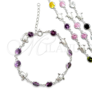 Pulsera Elegante 03.394.0001.07 Plata Rodinada, Diseño de Tortuga, con Zirconia Cubica Multicolor, Pulido, Tono Plateado (Grosor 07 MM, 7 Pulgadas de Largo)