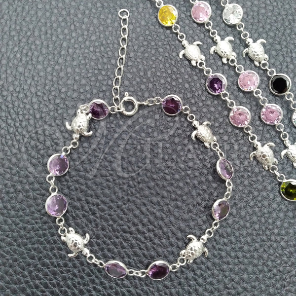 Pulsera Elegante 03.394.0001.07 Plata Rodinada, Diseño de Tortuga, con Zirconia Cubica Multicolor, Pulido, Tono Plateado (Grosor 07 MM, 7 Pulgadas de Largo)