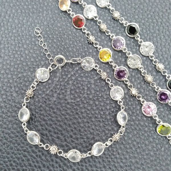 Pulsera Elegante 03.394.0002.07 Plata Rodinada, con Zirconia Cubica Blanca, Pulido, Tono Plateado (Grosor 07 MM, 7 Pulgadas de Largo)