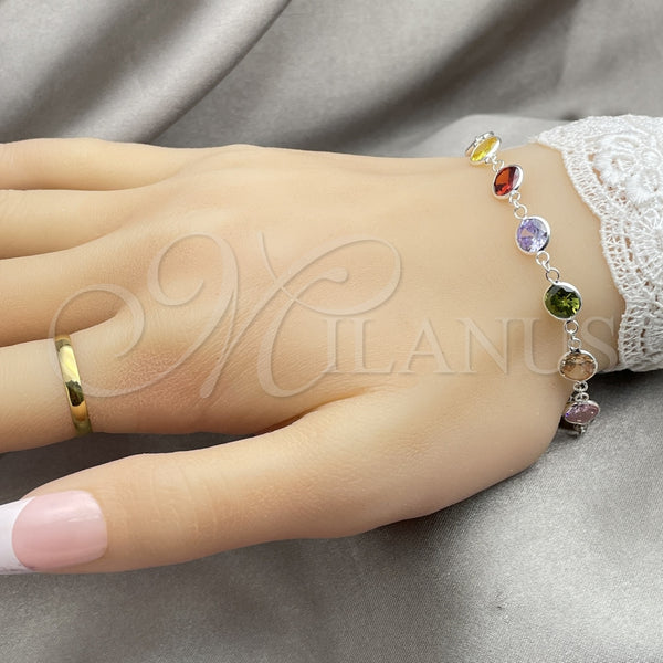 Pulsera Elegante 03.394.0003.07 Plata Rodinada, con Zirconia Cubica Blanca, Pulido, Tono Plateado (Grosor 07 MM, 7 Pulgadas de Largo)