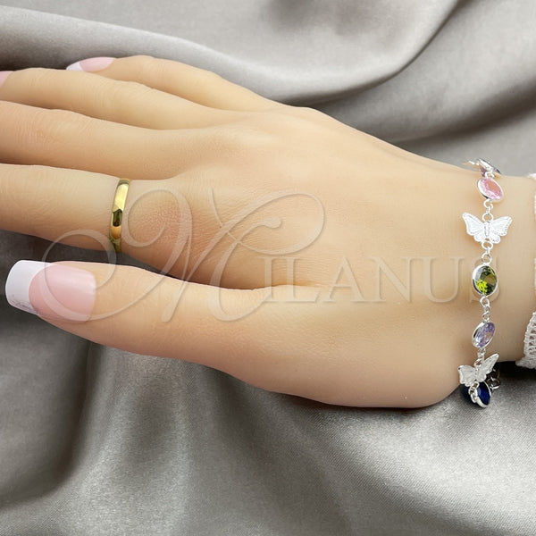 Pulsera Elegante 03.394.0009.07 Plata Rodinada, con Zirconia Cubica Blanca, Pulido, Tono Plateado (Grosor 07 MM, 7 Pulgadas de Largo)