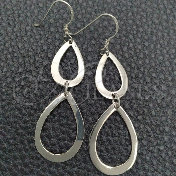Arete Largo 02.392.0001 Plata Rodinada, Diseño de Gota, Pulido, Tono Plateado