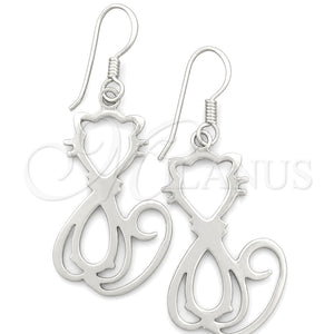 Arete Colgante 02.392.0016 Plata Rodinada, Diseño de Gato, Pulido, Tono Plateado