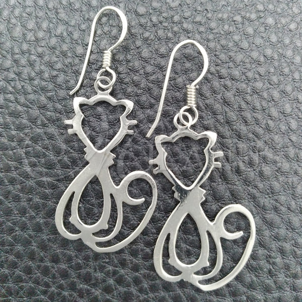 Arete Colgante 02.392.0016 Plata Rodinada, Diseño de Gato, Pulido, Tono Plateado