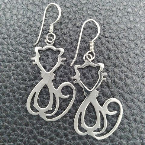 Arete Colgante 02.392.0016 Plata Rodinada, Diseño de Gato, Pulido, Tono Plateado