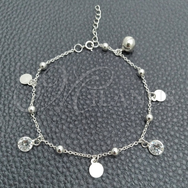 Pulsera de Dije 03.395.0003.07 Plata Rodinada, Diseño de Bola y Cascavel, con Zirconia Cubica Blanca, Pulido, Tono Plateado (Grosor 03 MM, 8 Pulgadas de Largo)