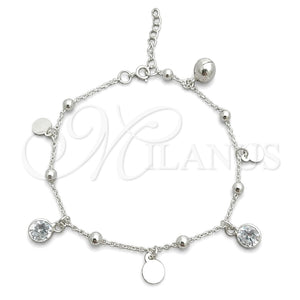 Pulsera de Dije 03.395.0003.07 Plata Rodinada, Diseño de Bola y Cascavel, con Zirconia Cubica Blanca, Pulido, Tono Plateado (Grosor 03 MM, 8 Pulgadas de Largo)