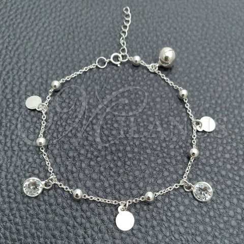 Pulsera de Dije 03.395.0003.07 Plata Rodinada, Diseño de Bola y Cascavel, con Zirconia Cubica Blanca, Pulido, Tono Plateado (Grosor 03 MM, 8 Pulgadas de Largo)